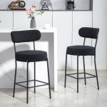Set of 2 Barstools, Upholstered Bar Stools with Backrest, Footrest for Kitchen Island, Dining Room, Black
