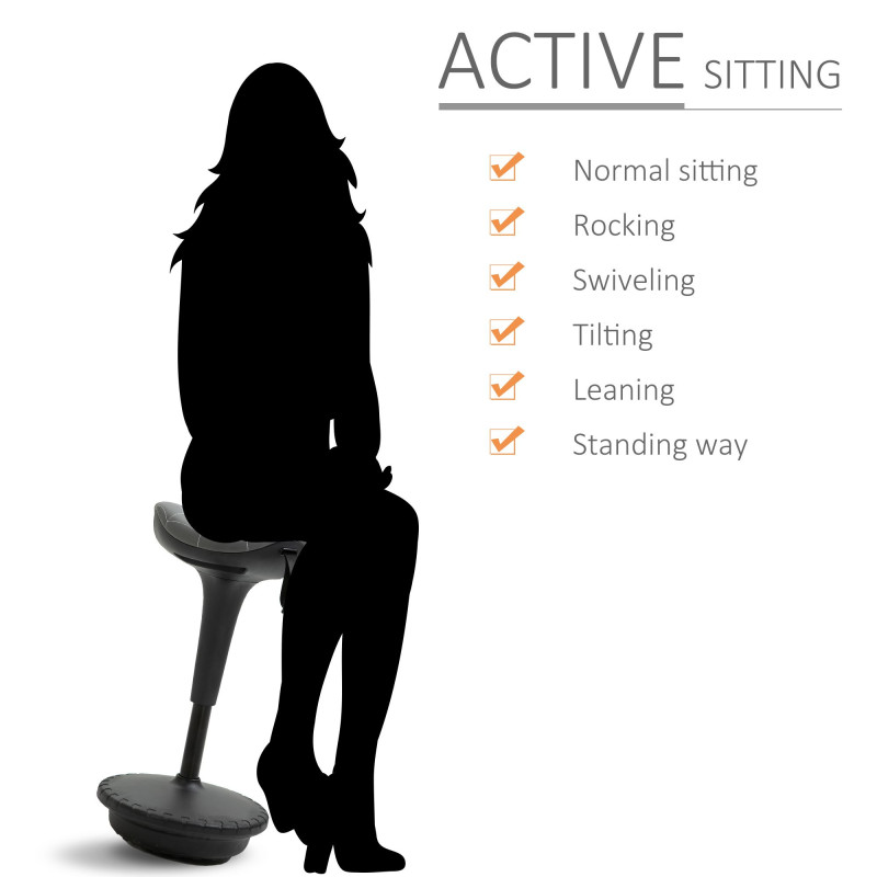 Backless Wobble Stool Chair, Standing Desk Chair, Adjustable Learning Stool for Office Desks, with Rocking Motion, Grey