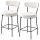 Set of 2 Barstools, Upholstered Bar Stools with Backrest, Footrest for Kitchen Island, Dining Room, Cream White