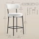 Set of 2 Barstools, Upholstered Bar Stools with Backrest, Footrest for Kitchen Island, Dining Room, Cream White