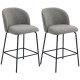 Set of 2 Counter Height Barstools, Upholstered Linen Bar Stools with Backrest, Footrest and Steel Legs, Dark Grey