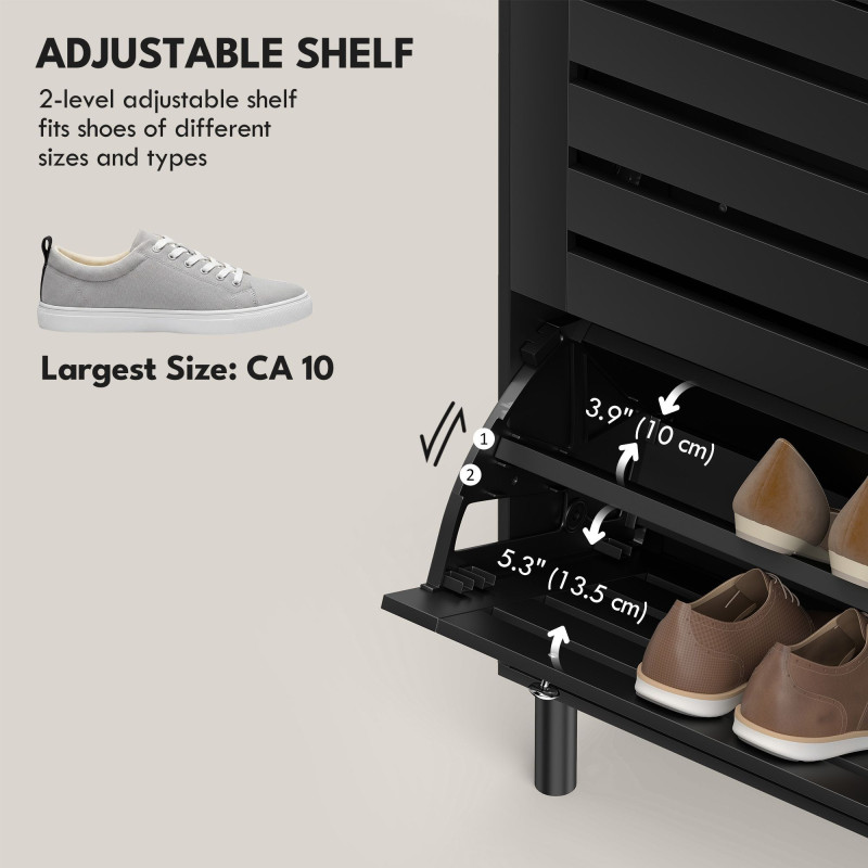Narrow Shoe Storage Cabinet, 3 Flip Drawers, Adjustable Shelves, 24 Pairs Capacity, Black