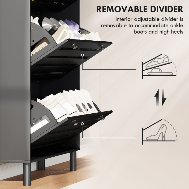 Narrow Shoe Storage Cabinet, 3 Flip Drawers, Adjustable Shelves, 24 Pairs Capacity, Black