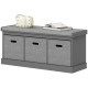 Shoe Storage Bench with Seat, Entryway Bench Seat with Cushion, 3 Fabric Drawers for Hallway, Dark Grey