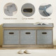 Shoe Storage Bench with Seat, Entryway Bench Seat with Cushion, 3 Fabric Drawers for Hallway, Washed Grey