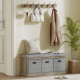 Shoe Storage Bench with Seat, Entryway Bench Seat with Cushion, 3 Fabric Drawers for Hallway, Washed Grey