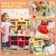 Qaba Play Kitchen Set, Kids Kitchen Playset with Real Lights and Sounds, Sink, Stove, Clock, Accessories, Pink