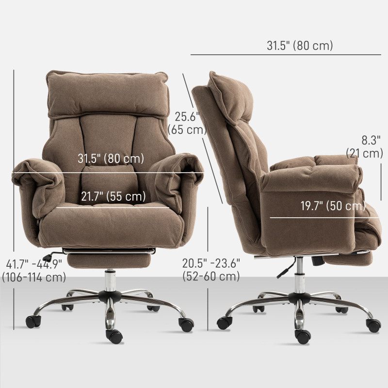 Desk Chair, Computer Office Chair with Footrest, Adjustable Backrest and Headrest, Light Brown