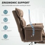 Desk Chair, Computer Office Chair with Footrest, Adjustable Backrest and Headrest, Light Brown
