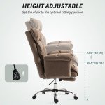 Desk Chair, Computer Office Chair with Footrest, Adjustable Backrest and Headrest, Light Brown