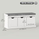 Shoe Storage Bench, Linen-Look Entryway Bench with 3 Removable Drawers and Padded Seat Cushion for Hallway, White
