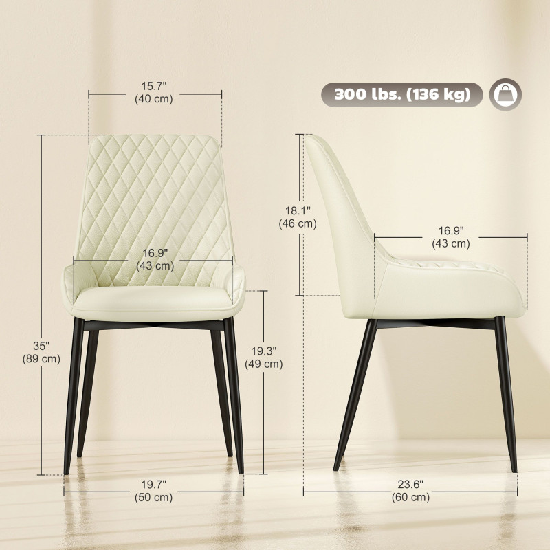 Set of 4 Upholstered Kitchen Chairs, Modern Dining Chairs with Diamond Tufting and Steel Legs for Dining Room, Cream White