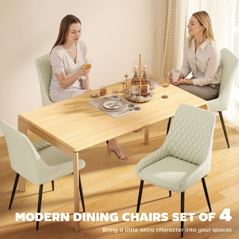 Set of 4 Upholstered Kitchen Chairs, Modern Dining Chairs with Diamond Tufting and Steel Legs for Dining Room, Cream White