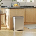 13.2 Gallon Sensor Can, Automatic Garbage Can with Soft-Close Lid, Fingerprint-Proof Stainless Steel, Silver