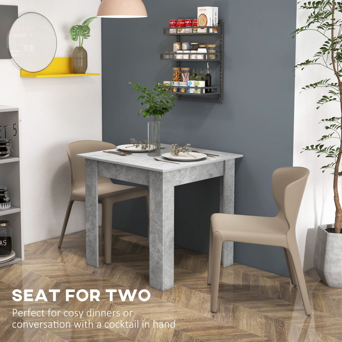 Square Dining Table, Modern Dining Room Table with Faux Cement Effect, Space Saving Small Kitchen Table, Cement Grey