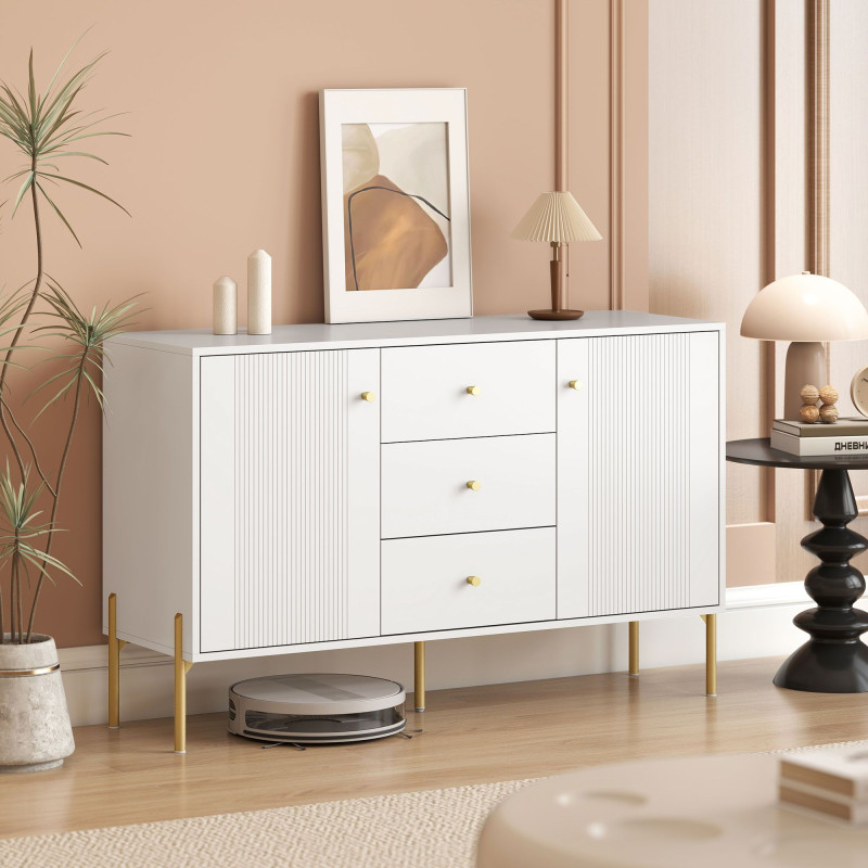 Buffet Cabinet, Modern Sideboard with 3 Soft-Close Drawers and 2 Adjustable Shelves for Living Room, Kitchen, White