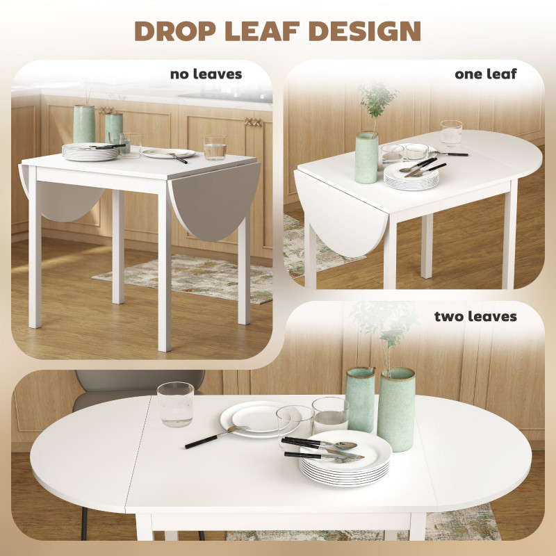 Solid Wood Kitchen Table, Drop Leaf Tables for Small Spaces, Folding Dining Table, White