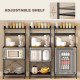Kitchen Baker's Rack with Power Outlet, Coffee Bar Station with Adjustable Shelves and Hooks, Distressed Black