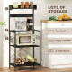 Kitchen Baker's Rack with Power Outlet, Coffee Bar Station with Adjustable Shelves and Hooks, Distressed Black