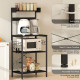 Kitchen Baker's Rack with Power Outlet, Coffee Bar Station with Adjustable Shelves and Hooks, Distressed Black