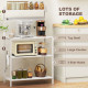 Kitchen Baker's Rack with Power Outlet, Coffee Bar Station with Adjustable Shelves and Hooks, Distressed White