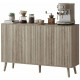 Buffet Cabinet with Storage, Modern Fluted Sideboard with Adjustable Shelves for Dining Room Living Room, Light Grey