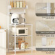 Kitchen Baker's Rack with Power Outlet, Coffee Bar Station with Adjustable Shelves and Hooks, Distressed White