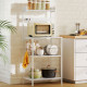 Kitchen Baker's Rack with Power Outlet, Coffee Bar Station with Adjustable Shelves and Hooks, Distressed White