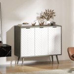 Modern Sideboard and Buffet, Dining Room Cabinet with Adjustable Shelves and 3 Doors, Grey
