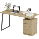 53 Inch Computer Desk, Writing Table with Cabinet, Drawer, Adjustable Shelf for Home Office Study, Natural Wood