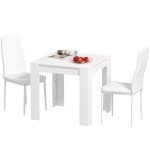 Dining Table Set for 2, Square Kitchen Table and Chairs, Dining Room Table and PU Leather Upholstered Chairs, White