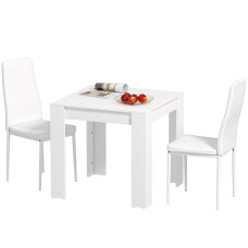 Dining Table Set for 2, Square Kitchen Table and Chairs, Dining Room Table and PU Leather Upholstered Chairs, White