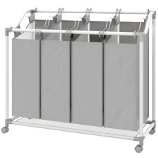 Laundry Hamper with Wheels, 160L Laundry Basket with 4 Removable Bags for Bedroom, Bathroom, Grey
