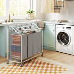 Laundry Hamper with Wheels, 160L Laundry Basket with 4 Removable Bags for Bedroom, Bathroom, Grey