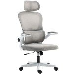 Mesh Office Chair, Ergonomic Desk Chair with Flip-up Armrest, Rotatable Headrest, Adjustable Lumbar Support, Grey