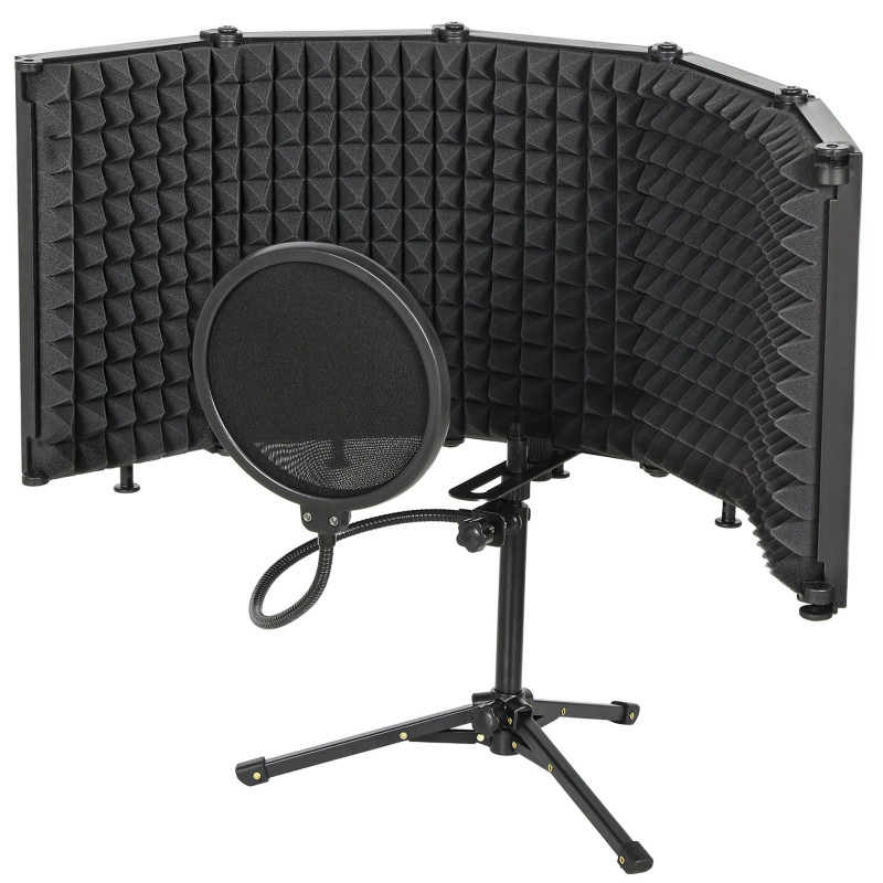 Foldable Studio Recording Microphone Isolation Shield with Pop Filter, Stand, 3/8