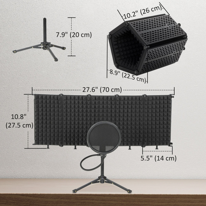 Foldable Studio Recording Microphone Isolation Shield with Pop Filter, Stand, 3/8