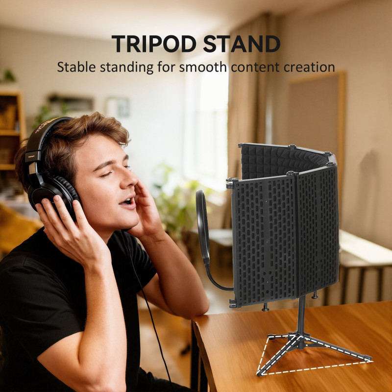 Foldable Studio Recording Microphone Isolation Shield with Pop Filter, Stand, 3/8