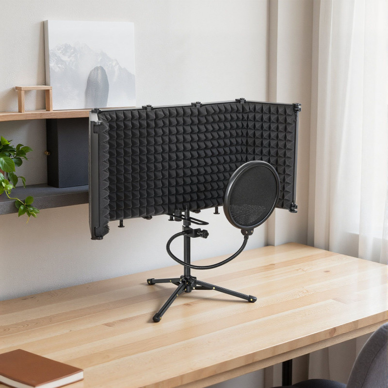 Foldable Studio Recording Microphone Isolation Shield with Pop Filter, Stand, 3/8