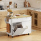 Kitchen Island Cart with Charging Station and Drop Leaf, Kitchen Island Table on Wheels with Trash Can Cabinet, White