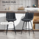 Set of 2 Counter Height Barstools, PU Leather Upholstered Bar Stools with Backrest, Footrest and Steel Legs, Black