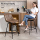 Set of 2 Counter Height Barstools, PU Leather Upholstered Bar Stools with Backrest, Footrest and Steel Legs, Brown