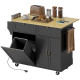 Kitchen Island Cart with Charging Station and Drop Leaf, Kitchen Island Table on Wheels with Trash Can Cabinet, Black