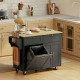 Kitchen Island Cart with Charging Station and Drop Leaf, Kitchen Island Table on Wheels with Trash Can Cabinet, Black