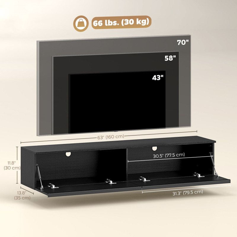 Wall Mounted TV Stand, Floating TV Cabinet with Storage, for TVs up to 70