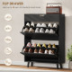Narrow Shoe Cabinet for Entryway with 2 Flip Drawers, Top Drawer and Adjustable Shelves for 12 Pairs of Shoes, Black