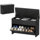 Shoe Storage Bench with Flip Drawer and Lift Top Storage, Entryway Bench with Seat Cushion for Hallway, Black