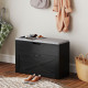 Shoe Storage Bench with Flip Drawer and Lift Top Storage, Entryway Bench with Seat Cushion for Hallway, Black