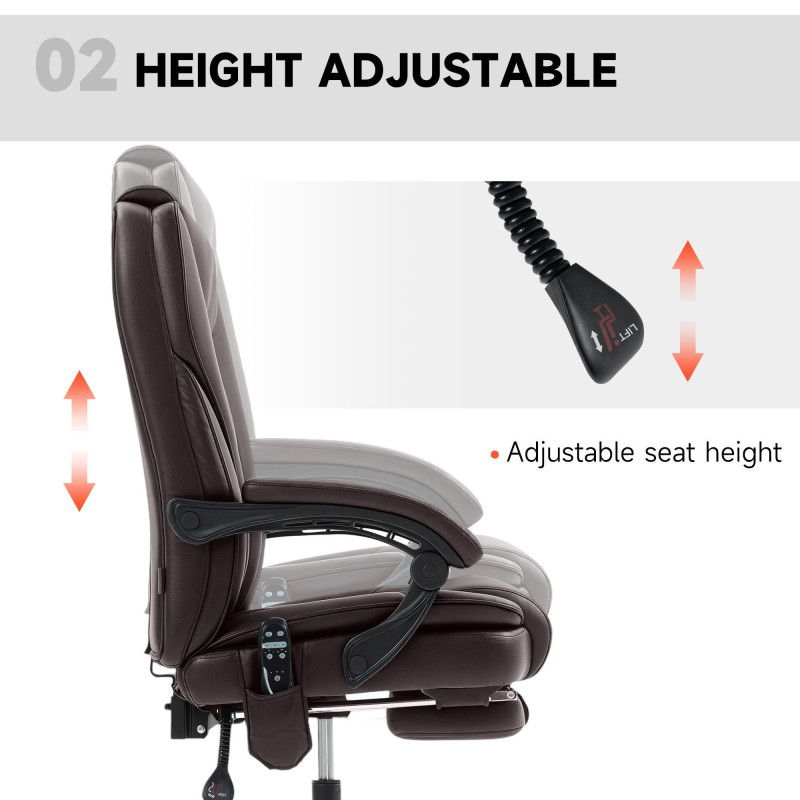 Massage Office Chair, Reclining Computer Chair with Adjustable Height and Footrest, Dark Brown