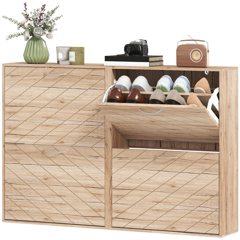 Shoe Storage Cabinet with 4 Flip Drawers, Narrow and Slim, 20 Pair of Shoes Organizer for Hallway, Entryway, Oak